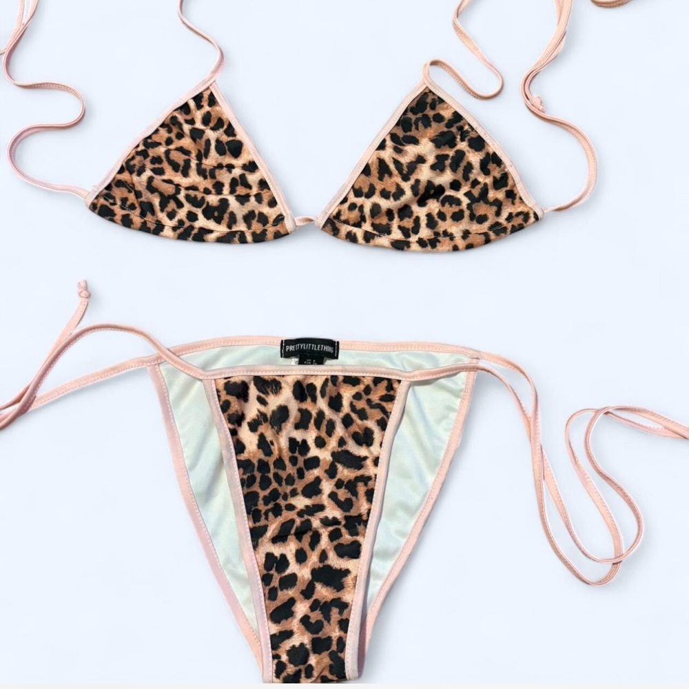 PrettyLittleThing Animal Print Bikini with Pink Accents